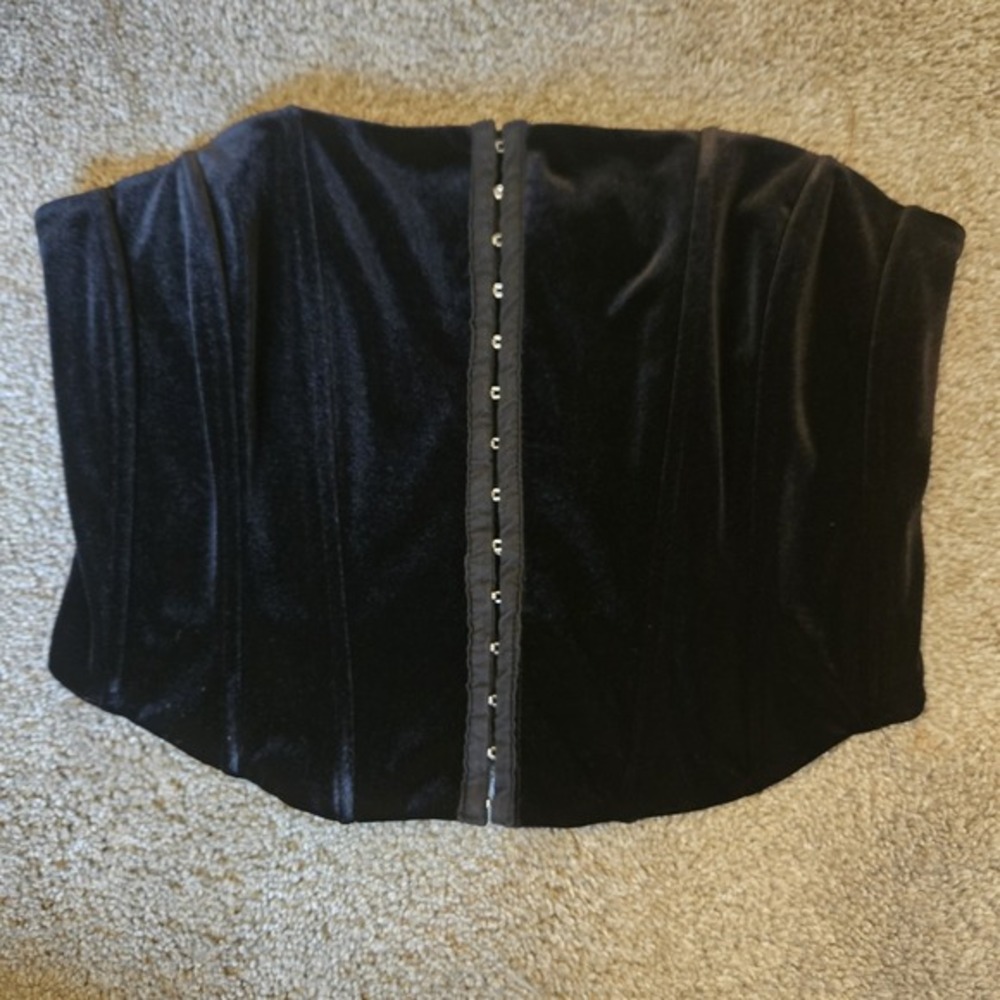 Y2K Black Velvet Bustier Corset M Medium Beverly & Beck Fairy Grunge Whimsigoth